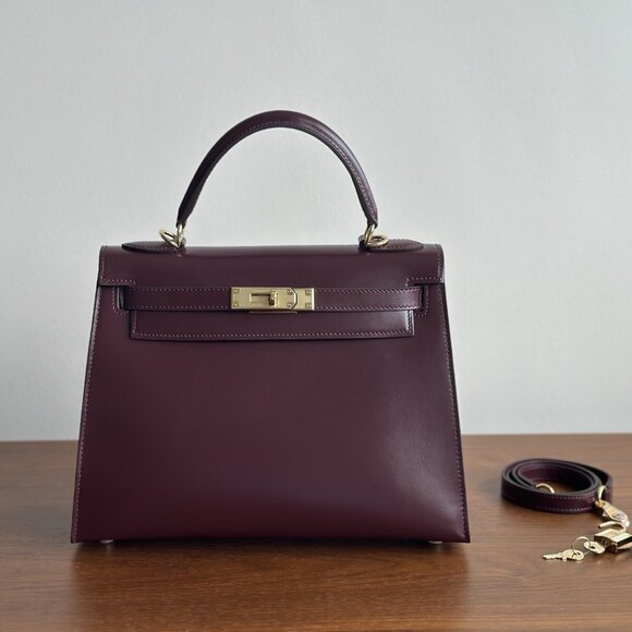 LUXE LEATHER! Burgundy Kelly Style Top Handle Bag - Shoulder & Crossbody Strap! - Picture 1 of 10